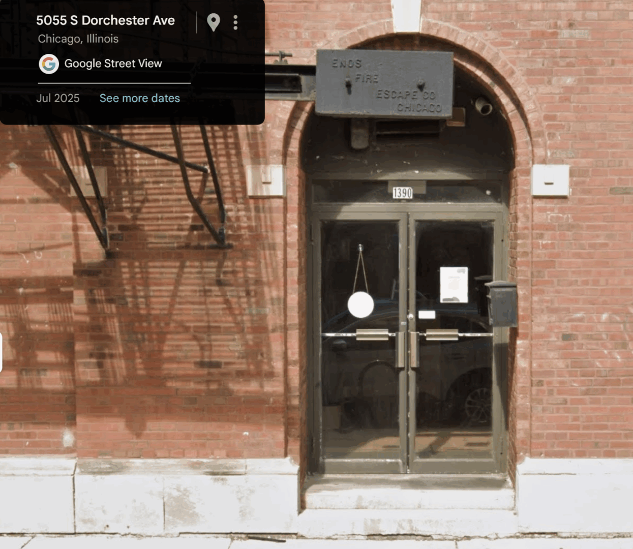 Snapshot from Google Maps of the storefront of Call and Response Books, showcasing the steps leading to the entrance.